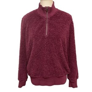NORTHERN REFLECTIONS DEEP PLUM PURPLE HALF ZIP DEEP PILE FLEECE SWEATER/Size M